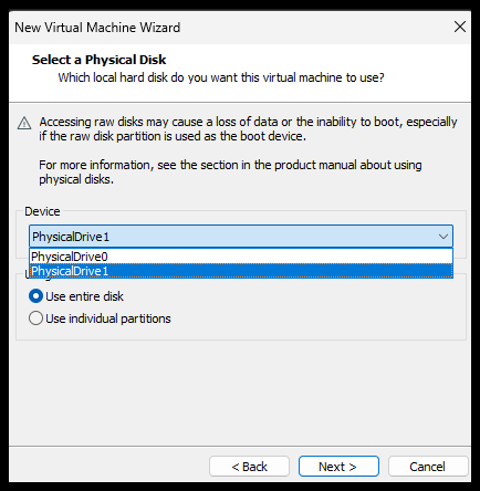 Select physical disk